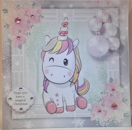 Beautiful Unicorn with pink Christmas flowers 8x8 Mini Kit by Hazel Underwood