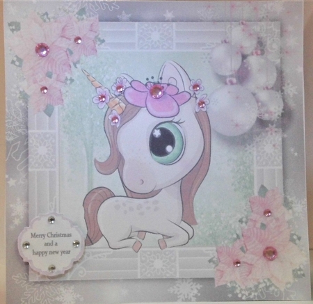 Beautiful Unicorn 2 with pink Christmas flowers 8x8 Mini Kit by Hazel Underwood