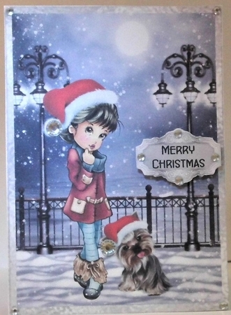 My Christmas Puppy - 7x5 inch card front with decoupage by Hazel Underwood