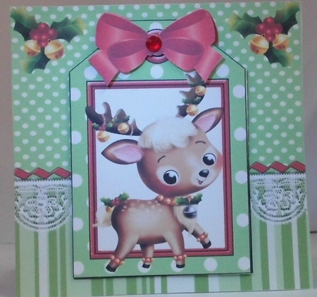 Lovely whimsical little deer on a tag green striped 7x7 frame by Hazel Underwood