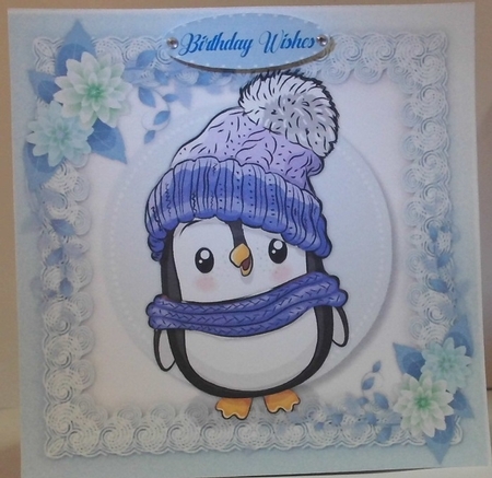 Penguins Blue Wooly Hat by Hazel Underwood