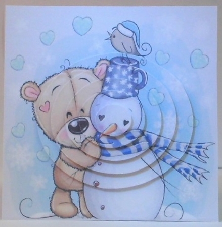 Cute Snowman/teddy oval  pyramids with bow by Hazel Underwood