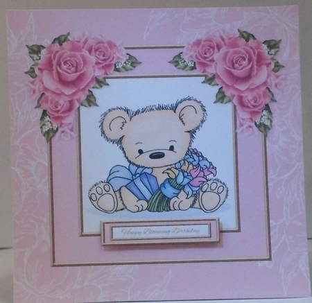 Happy Blooming Birthday Teddy Bear Topper by Hazel Underwood