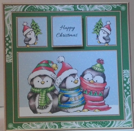 Cute Penguins Holiday Topper (Green) by Hazel Underwood