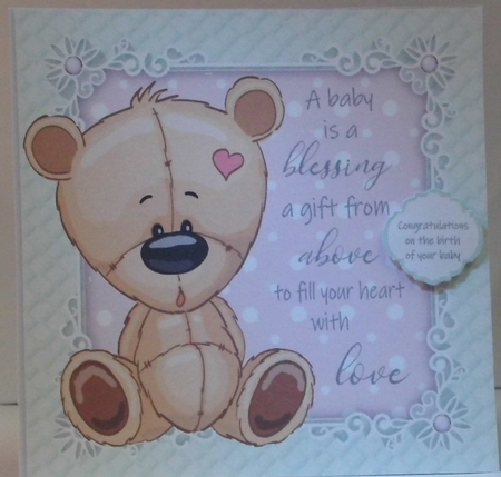 A baby is a gift from above boy teddy 8x8 by Hazel Underwood