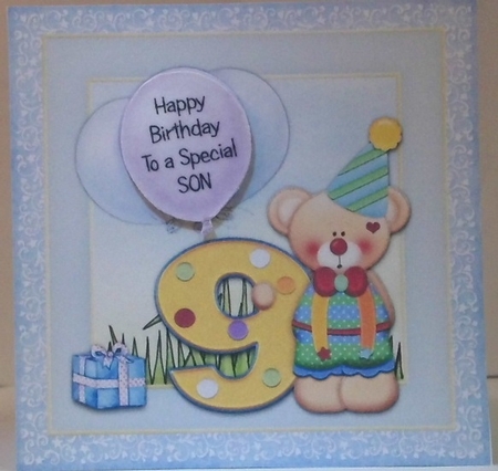 300dpi 6x6ins Topper and Decoupage - Birthday Clown - Boy- 9 - Blue by Hazel Underwood