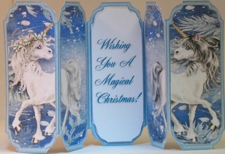 Christmas Unicorns - Slim Five Fold Concertina Card by Hazel Underwood