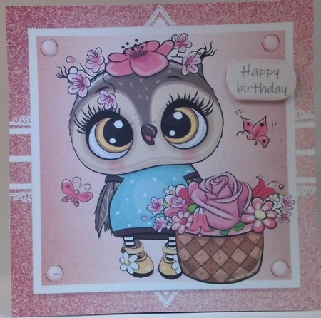 Gorgeous Owl With Flowers In Rose Gold Frame 8x8 by Hazel Underwood