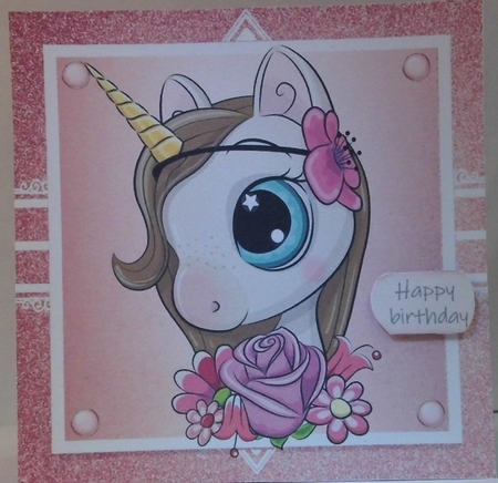 Gorgeous Unicorn With Flowers In Rose Gold Frame 8x8 by Hazel Underwood