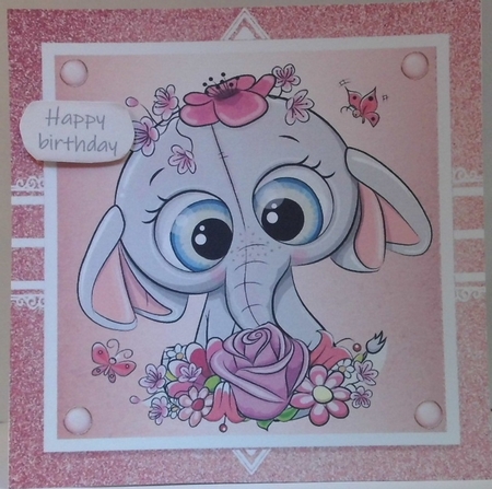 Gorgeous elephant with flowers In Rose Gold Frame 8x8 by Hazel Underwood