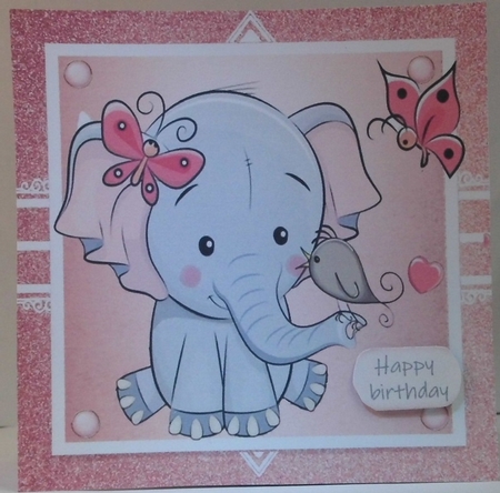 Gorgeous elephant with bird In Rose Gold Frame 8x8 by Hazel Underwood