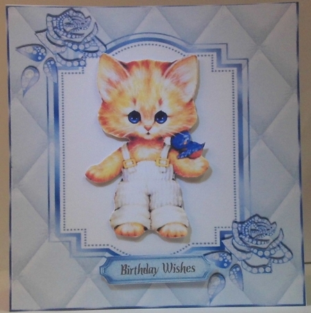 Pretty diamante rose corners with blue quilt frame 8x8 by Hazel Underwood
