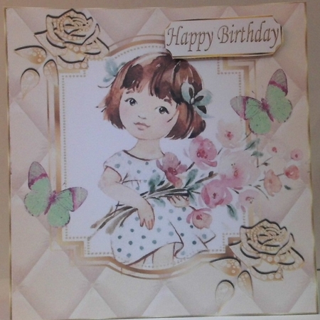 Pretty diamante rose corners with cream quilt girl frame 8x8 by Hazel Underwood