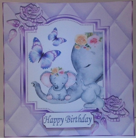 Pretty diamante rose corners with elephant purple quilt  & unicorn 8x8 by Hazel Underwood