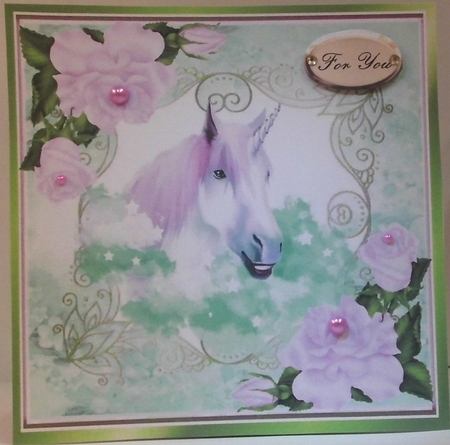 pretty watercolour unicorn turq clouds/stars/ roses ornate frame 8x8 (two) by Hazel Underwood