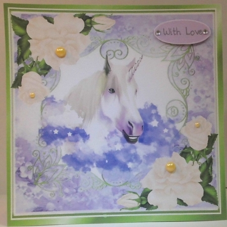 pretty watercolour unicorn with clouds/stars/ roses ornate frame 8x8 (three) by Hazel Underwood