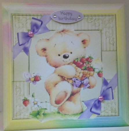  4 Cute teddys in rainbow frames card fronts 8x8 with pyramids mini kit by Hazel Underwood
