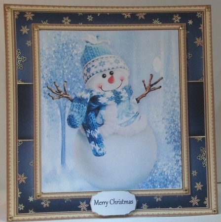 Cute Snowman With Blue Bobble hat 8x8 by Hazel Underwood