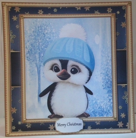 Cute Penguin With Blue Bobble hat 8x8 by Hazel Underwood