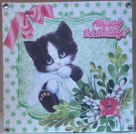  4 Cute kittens with blankets ,water colour flowers card fronts 8x8 mini kit by Hazel Underwood