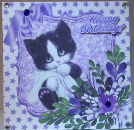  4 Cute kittens with blankets ,water colour flowers card fronts 8x8 mini kit by Hazel Underwood