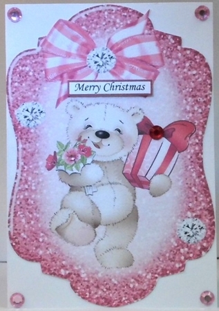 Lovely Teddy with presents and bow Card front & insert A5 by Hazel Underwood