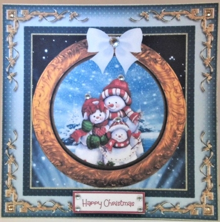 3 Snowmen Christmas card fronts/toppers by Hazel Underwood