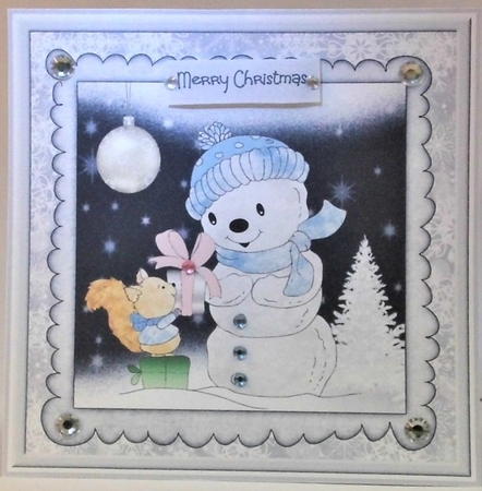 Squirrel and snowman by Hazel Underwood