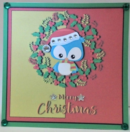 Christmas Owl 7x7 Quick Card 3d decoupage by Hazel Underwood