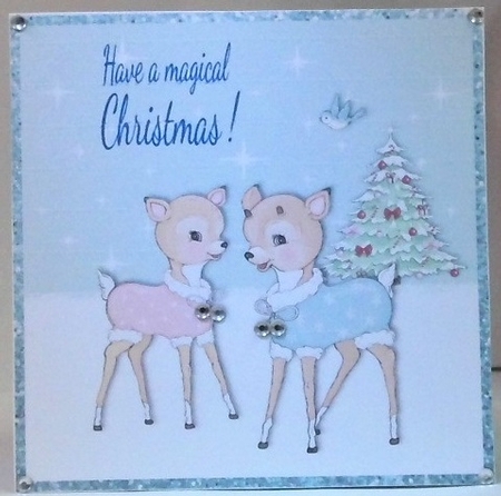 Cute bambi Christmas card topper for 6x6 card by Hazel Underwood