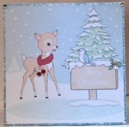 Cute bambi Christmas card topper for 6x6 card by Hazel Underwood