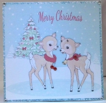 Cute bambi Christmas card topper for 6x6 card by Hazel Underwood