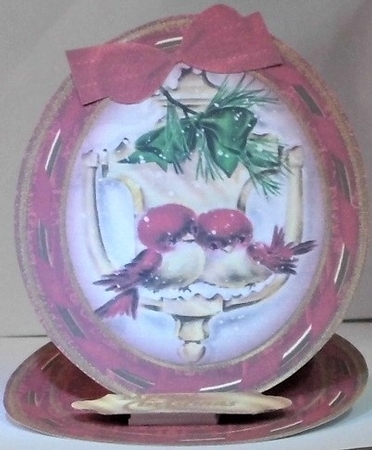 Christmas Lovebirds 2 Oval Easel Card Mini Kit by Hazel Underwood