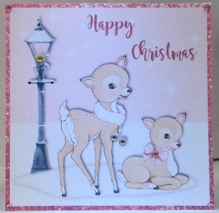 Cute bambi Christmas card topper for 6x6 card by Hazel Underwood