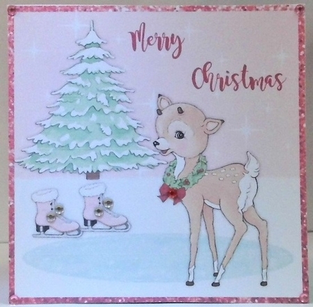Cute bambi Christmas card topper for 6x6 card by Hazel Underwood
