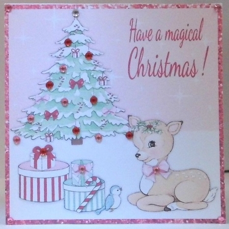Cute bambi Christmas card topper for 6x6 card by Hazel Underwood