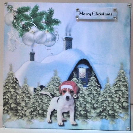 Quick Card  Christmas Snowy House  Cute Puppy by Hazel Underwood