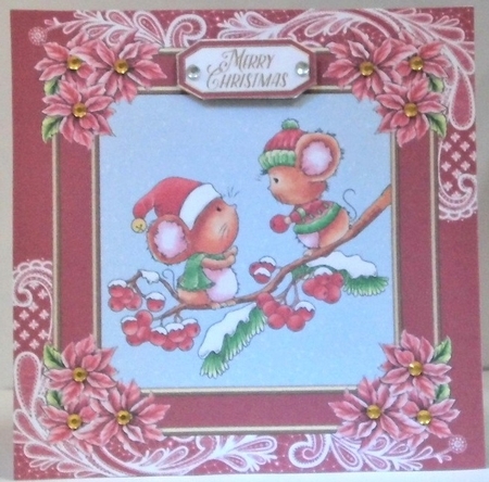 Cute Christmas Critters (Blue snowy background) by Hazel Underwood
