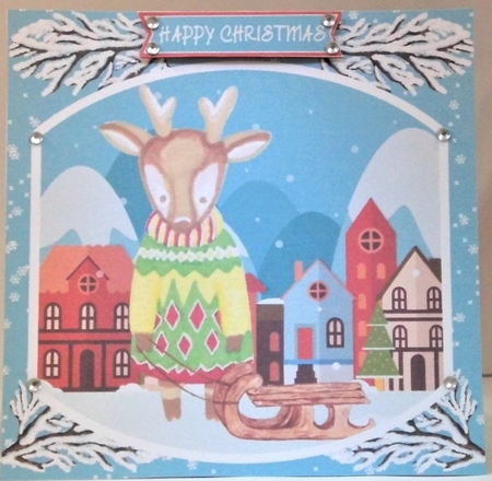 Reindeer Out Sledding 7x7 Card Front Minikit by Hazel Underwood