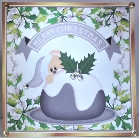  4 Peek a boo teddies with christmas pudding card fronts 8x8  Minn kit by Hazel Underwood
