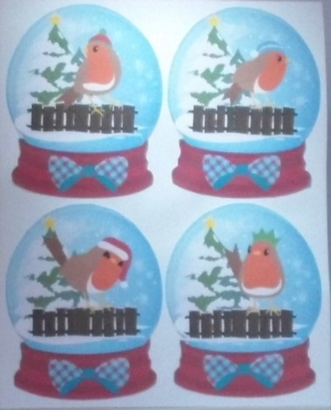4 Christmas robin snow globe toppers 1 by Hazel Underwood