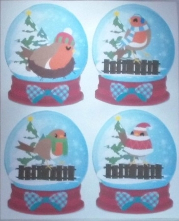 4 Christmas robin snow globe toppers 2 by Hazel Underwood