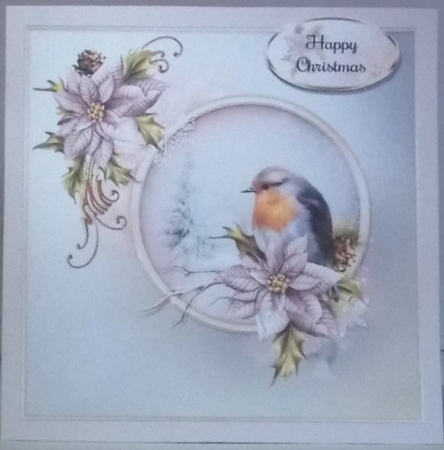 Robin and Poinsettia Card Front With Decoupage by Hazel Underwood