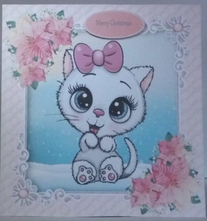 Gorgeous Kitten In Pink Christmas Frame 8x8 by Hazel Underwood