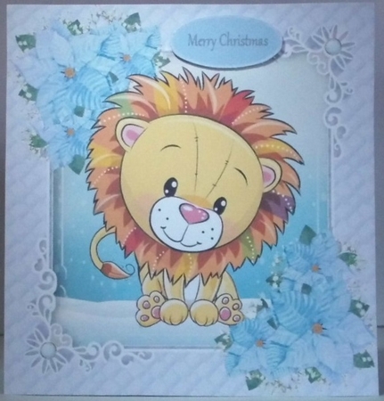 Gorgeous Lion In Blue Christmas Frame 8x8 by Hazel Underwood