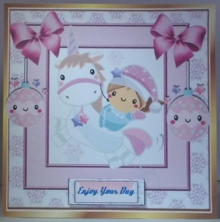 Cute Unicorn with snow flakes and bows 8x8 by Hazel Underwood