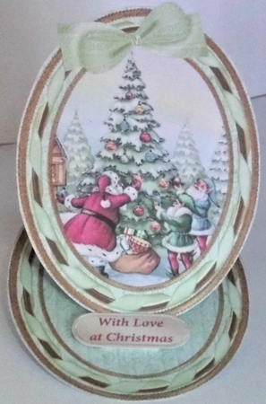 Christmas Santa Decorating Tree Oval Easel Card Mini Kit by Hazel Underwood