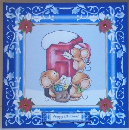 Cute little mice mailing letters to Santa (Blue) by Hazel Underwood