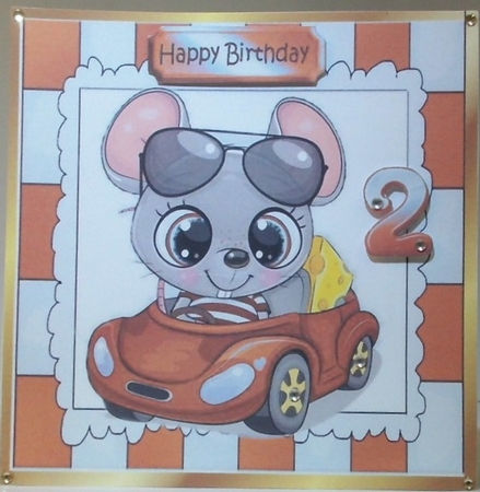 cute mouse in orange car 8x8 by Hazel Underwood