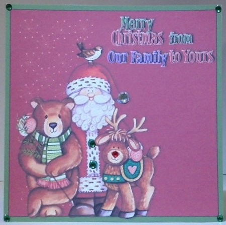 Christmas Santa & friends 7x7 3d decoupage quick card by Hazel Underwood
